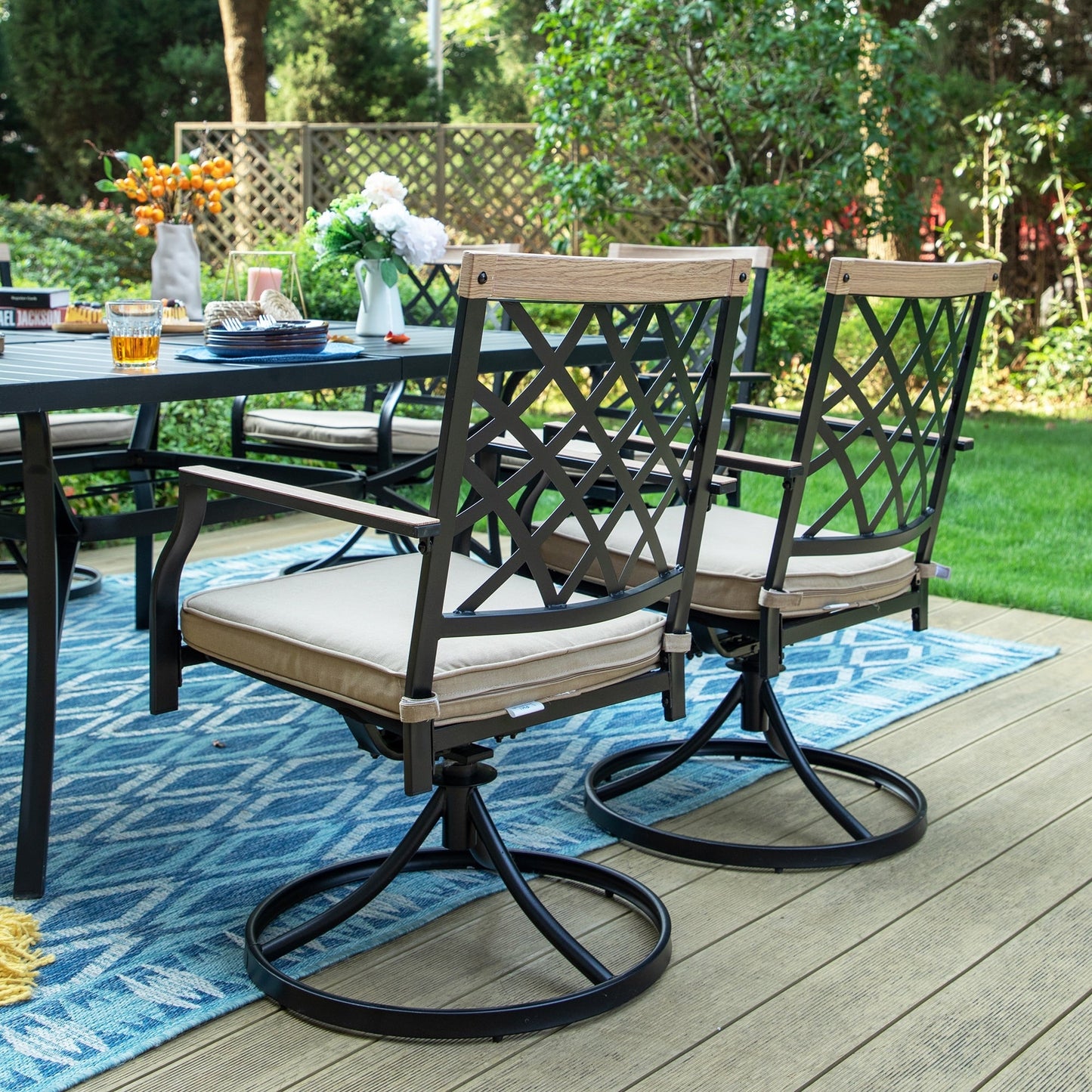 MAISON ARTS Set da pranzo per patio da 9 pezzi, tavolo quadrato in metallo da 60 pollici con 8 sedie da pranzo girevoli