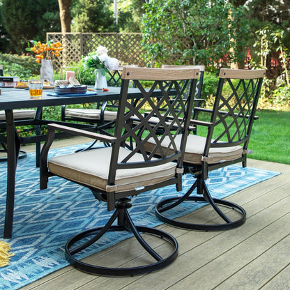 MAISON ARTS Set da pranzo per patio da 9 pezzi, tavolo quadrato in metallo da 60 pollici con 8 sedie da pranzo girevoli
