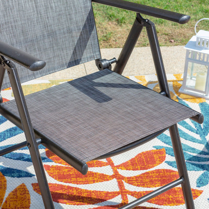 Set da pranzo per patio da 9 pezzi, tavolo in metallo e sedie da pranzo pieghevoli con 7 livelli di regolazione