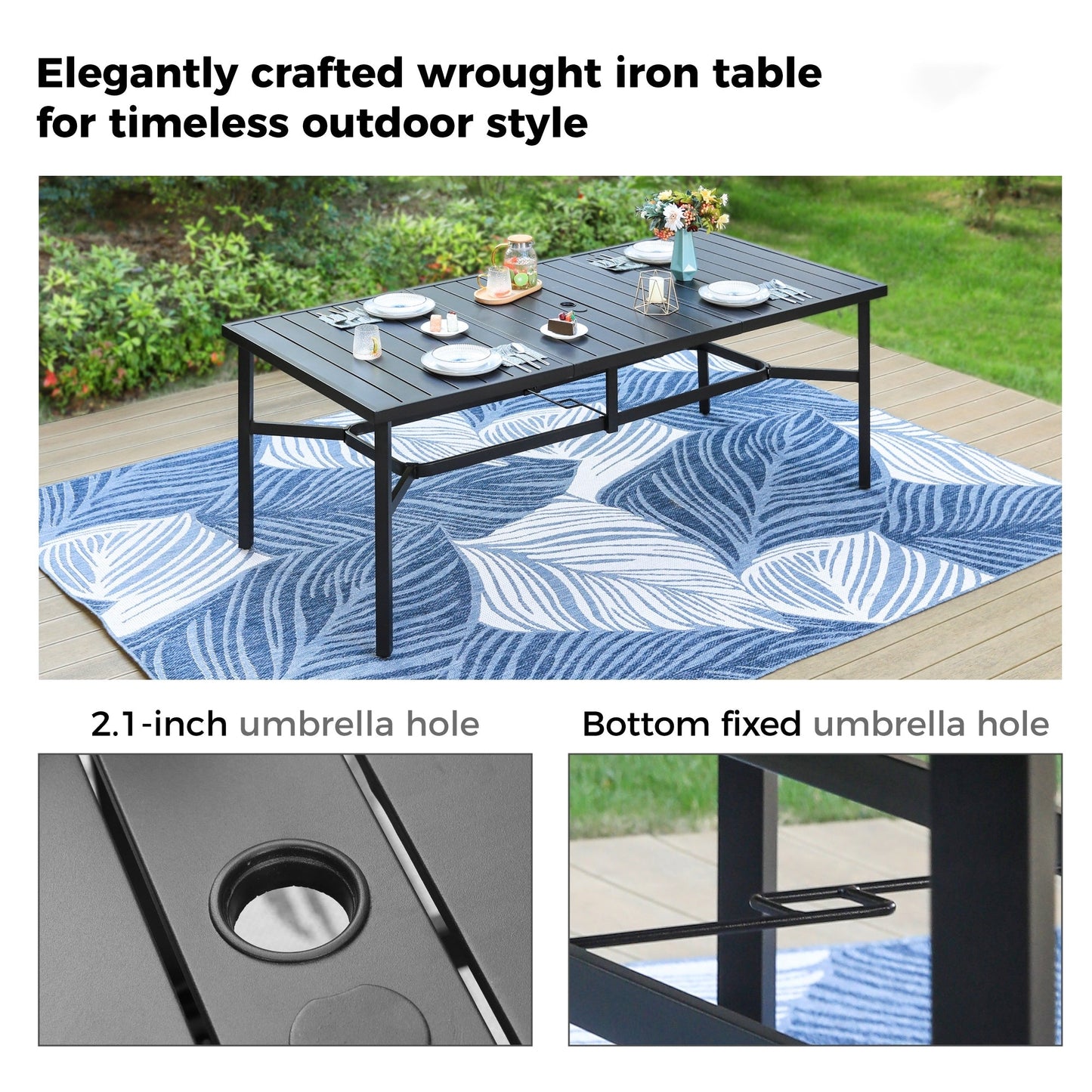 Set da pranzo per patio da 9 pezzi, tavolo in metallo e sedie da pranzo pieghevoli con 7 livelli di regolazione