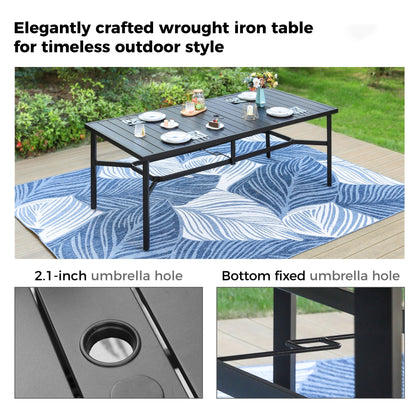 Set da pranzo per patio da 9 pezzi, tavolo in metallo e sedie da pranzo pieghevoli con 7 livelli di regolazione