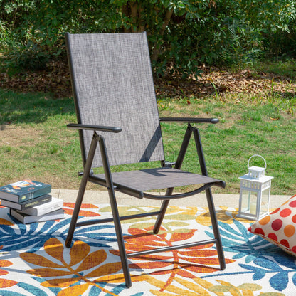 Set da pranzo per patio da 9 pezzi, tavolo in metallo e sedie da pranzo pieghevoli con 7 livelli di regolazione