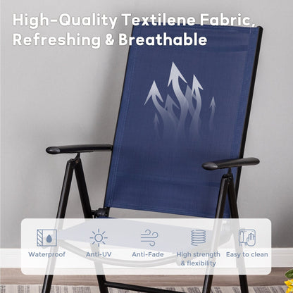 Set da pranzo per patio da 9 pezzi, tavolo in metallo e sedie da pranzo pieghevoli con 7 livelli di regolazione