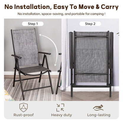 Set da pranzo per patio da 9 pezzi, tavolo in metallo e sedie da pranzo pieghevoli con 7 livelli di regolazione