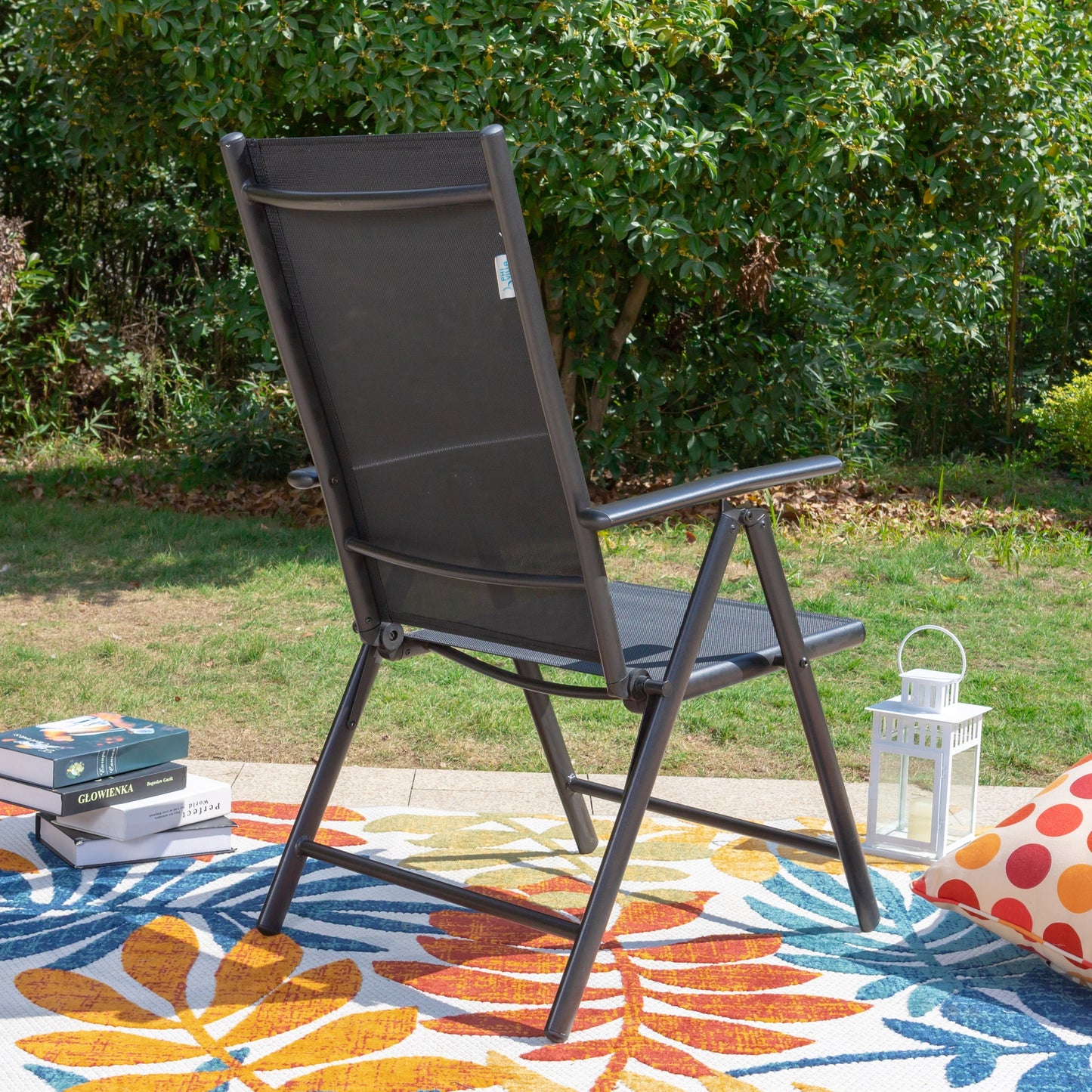 Set da pranzo per patio da 9 pezzi, tavolo in metallo e sedie da pranzo pieghevoli con 7 livelli di regolazione