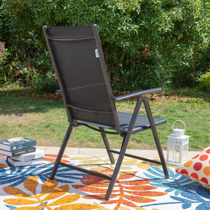 Set da pranzo per patio da 9 pezzi, tavolo in metallo e sedie da pranzo pieghevoli con 7 livelli di regolazione