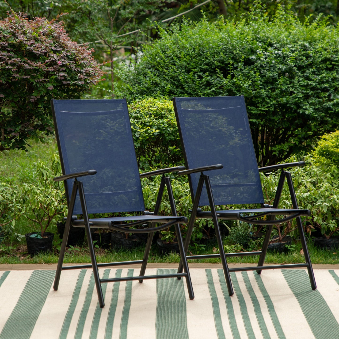 Set da pranzo per patio da 9 pezzi, tavolo in metallo e sedie da pranzo pieghevoli con 7 livelli di regolazione