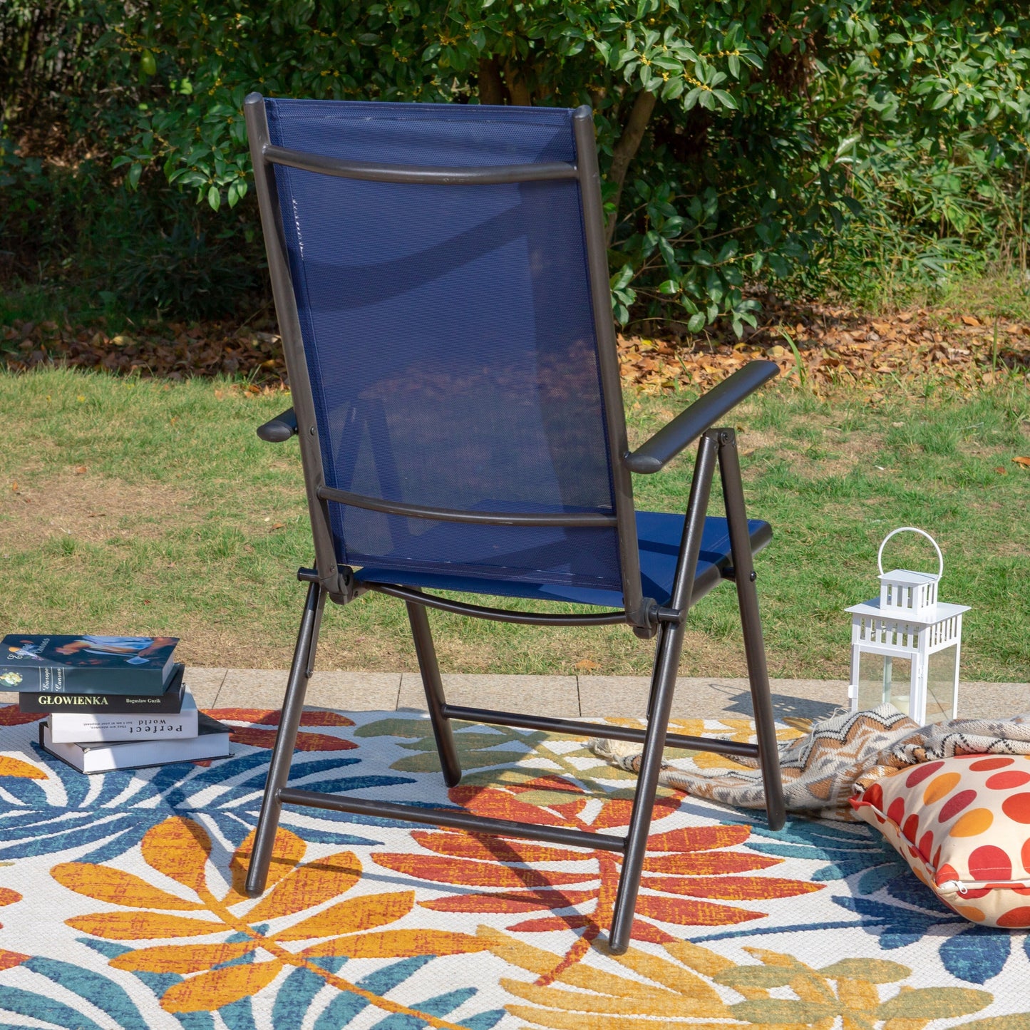 Set da pranzo per patio da 9 pezzi, tavolo in metallo e sedie da pranzo pieghevoli con 7 livelli di regolazione