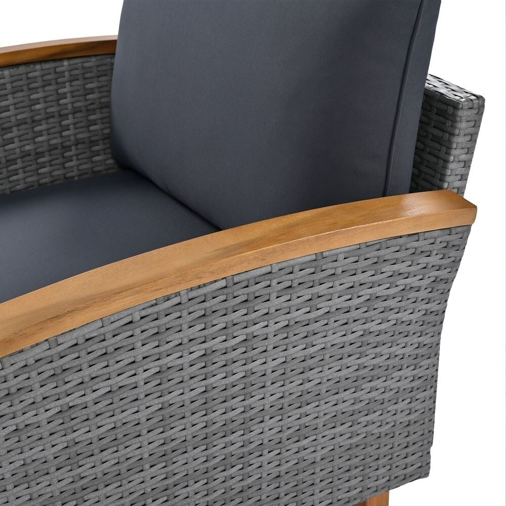 Set di mobili da giardino in rattan da 9 pezzi, set da conversazione all'aperto con gambe in legno di acacia e piano del tavolo