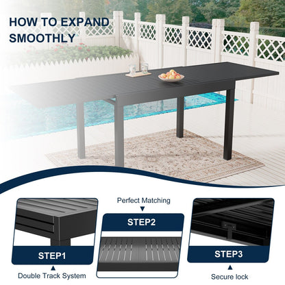 Set da pranzo per esterni da 9 pezzi con tavolo da pranzo estensibile