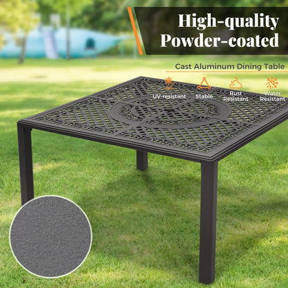 Set da pranzo per patio da 9 pezzi, set di mobili da pranzo in vimini e rattan per esterni con foro per ombrellone