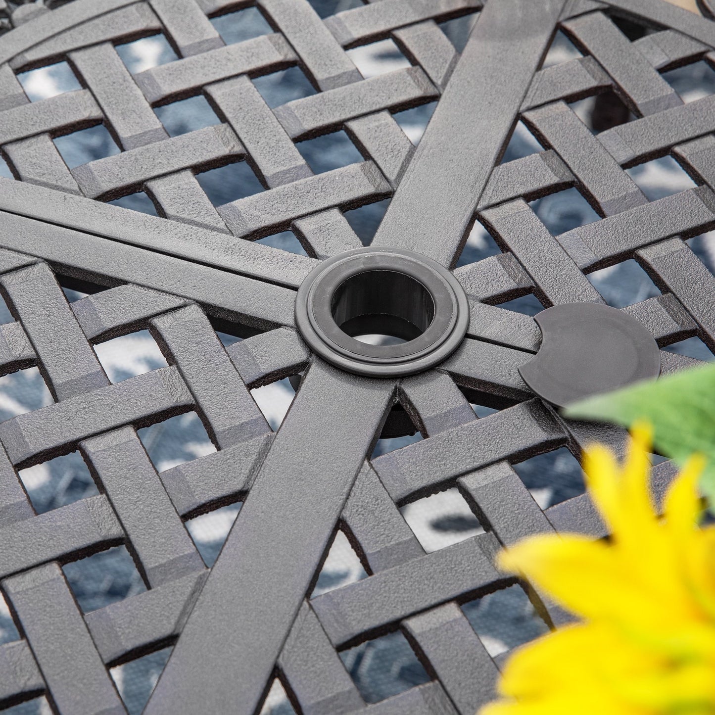 Set da pranzo per patio da 9 pezzi, set di mobili da pranzo in vimini e rattan per esterni con foro per ombrellone