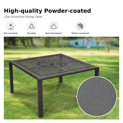 Set da pranzo per patio da 9 pezzi, set di mobili da pranzo in vimini e rattan per esterni con foro per ombrellone