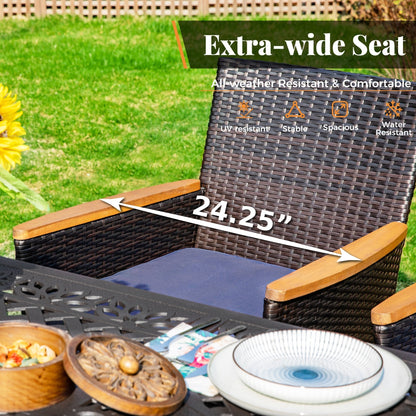Set da pranzo per patio da 9 pezzi, set di mobili da pranzo in vimini e rattan per esterni con foro per ombrellone