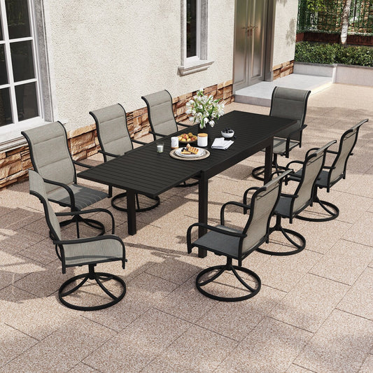 Set da pranzo da patio da 9 pezzi con tavolo da pranzo estensibile