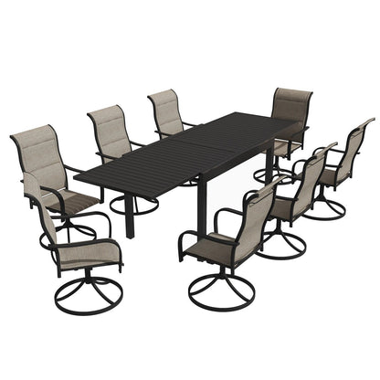 Set da pranzo da patio da 9 pezzi con tavolo da pranzo estensibile