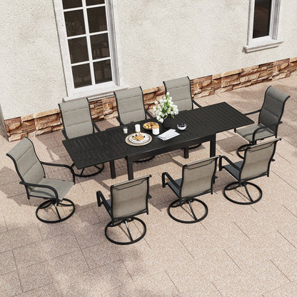 Set da pranzo da patio da 9 pezzi con tavolo da pranzo estensibile