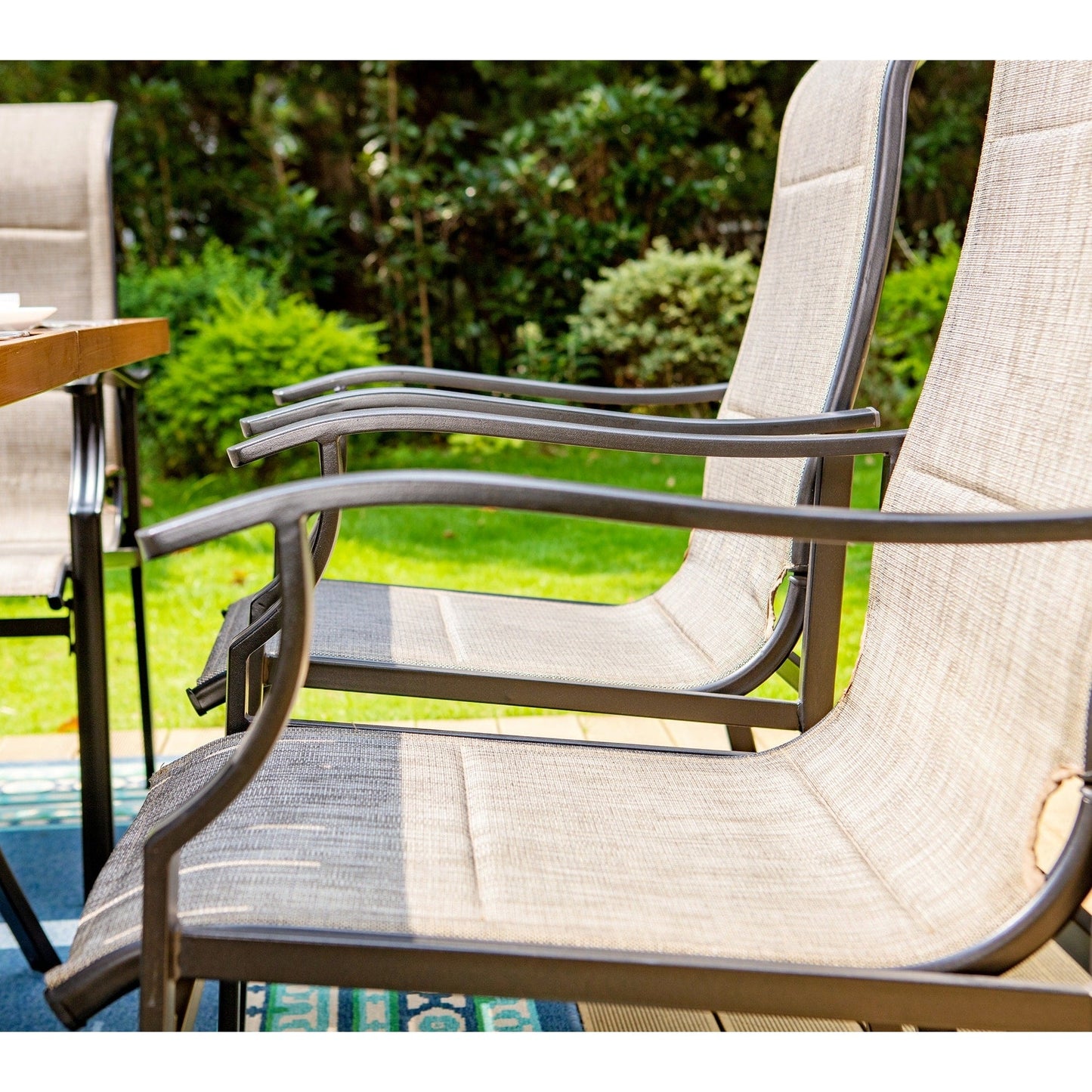 MAISON?ARTS Set da pranzo per patio da 9 pezzi, tavolo quadrato in metallo da 60 pollici e sedie a dondolo da pranzo con cinghie