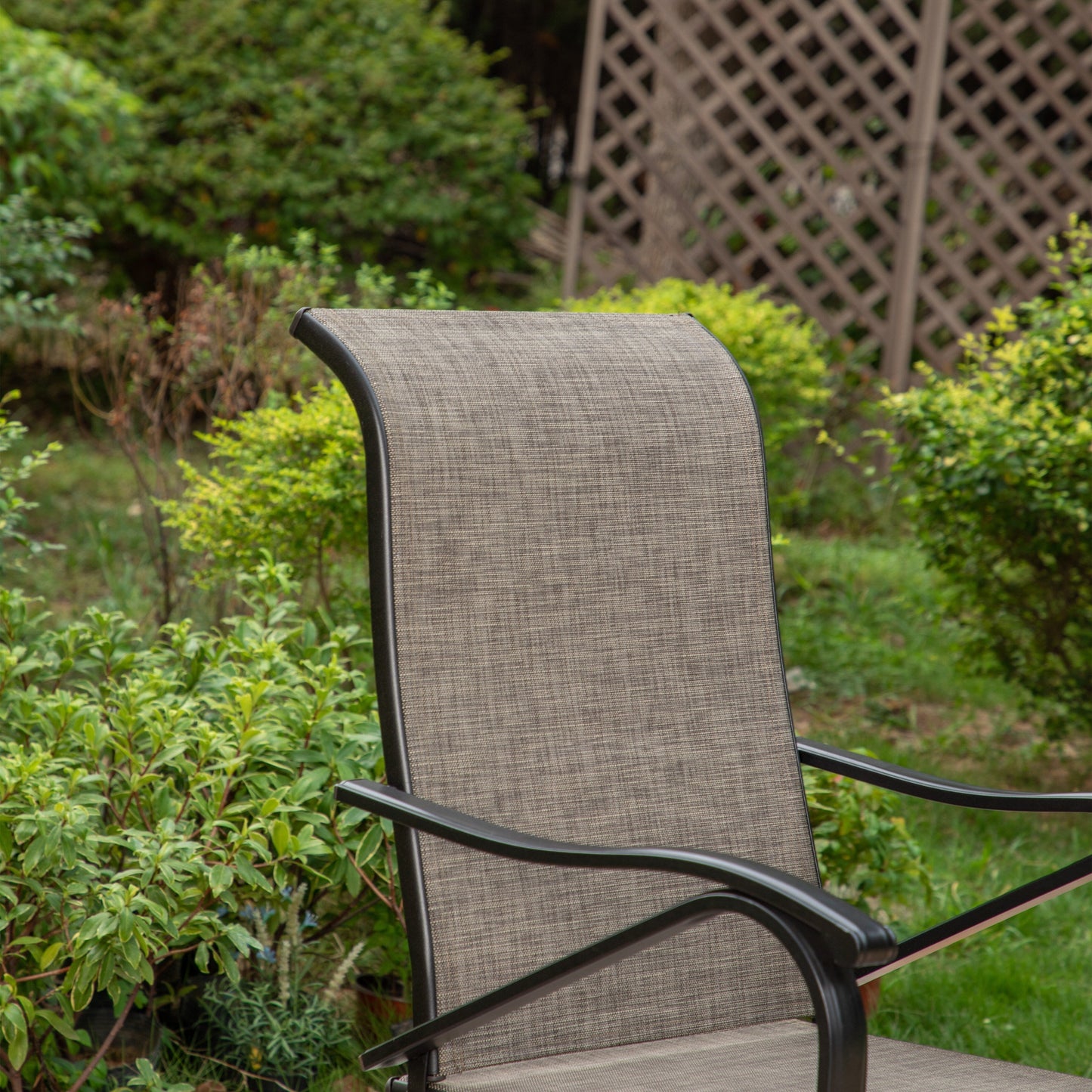 MAISON?ARTS Set da pranzo per patio da 9 pezzi, tavolo quadrato in metallo da 60 pollici e sedie a dondolo da pranzo con cinghie