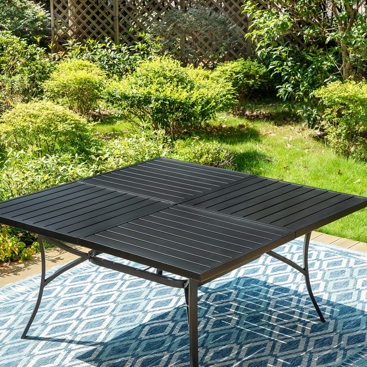 MAISON?ARTS Set da pranzo per patio da 9 pezzi, tavolo quadrato in metallo da 60 pollici e sedie a dondolo da pranzo con cinghie