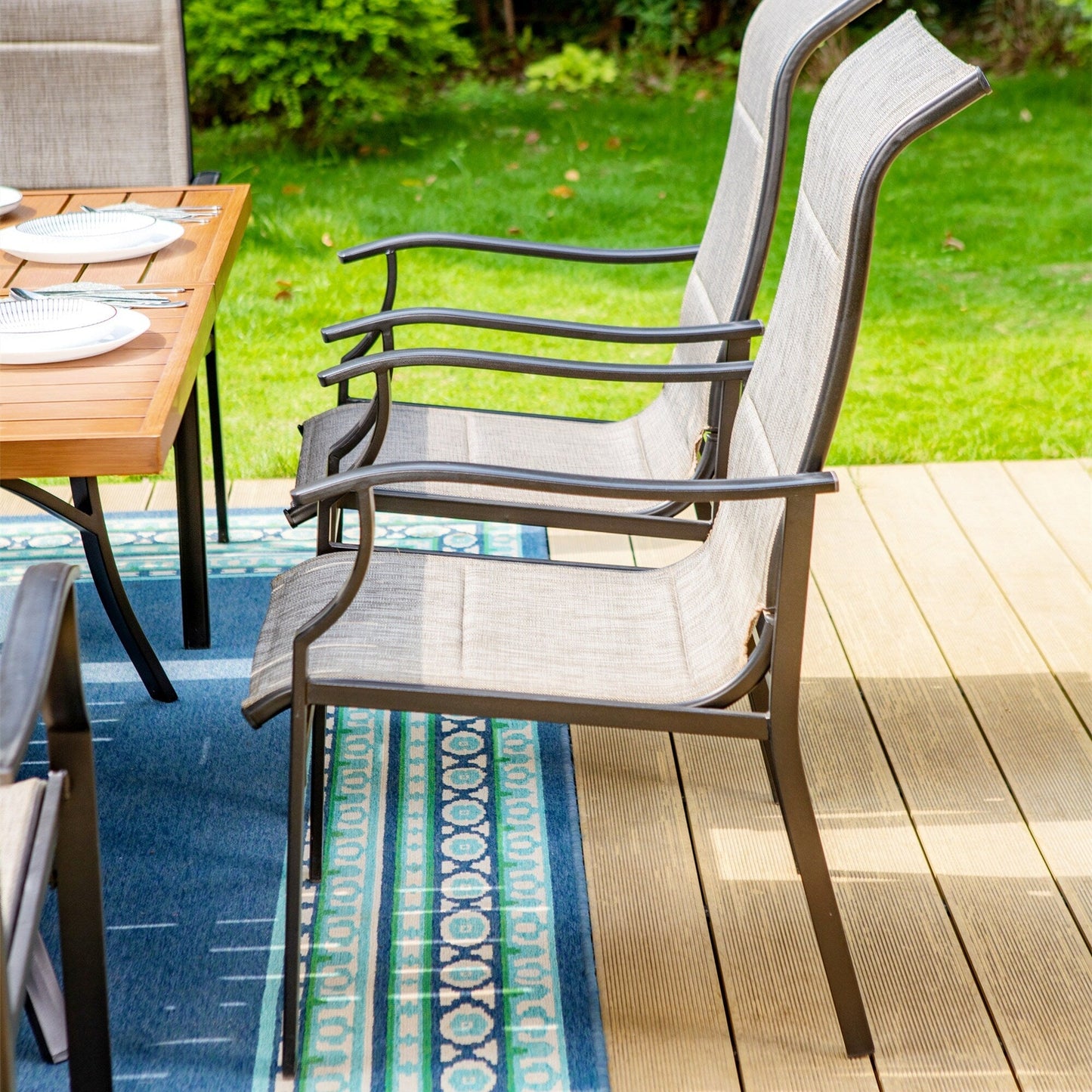 MAISON?ARTS Set da pranzo per patio da 9 pezzi, tavolo quadrato in metallo da 60 pollici e sedie a dondolo da pranzo con cinghie