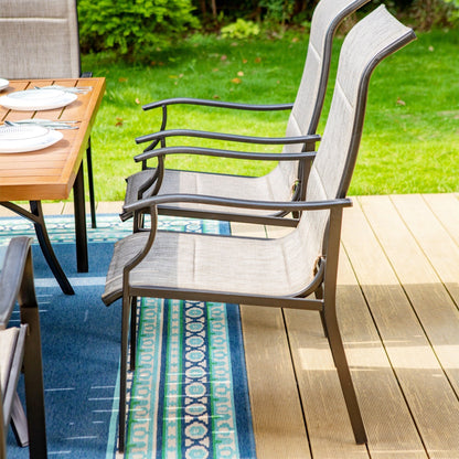 MAISON?ARTS Set da pranzo per patio da 9 pezzi, tavolo quadrato in metallo da 60 pollici e sedie a dondolo da pranzo con cinghie