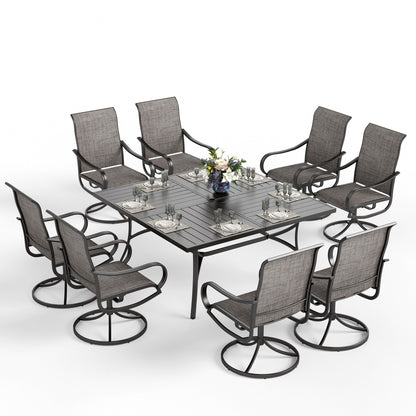 MAISON ARTS Set da pranzo per patio da 9 pezzi, tavolo quadrato in metallo da 60 pollici e sedie da pranzo con cinghie