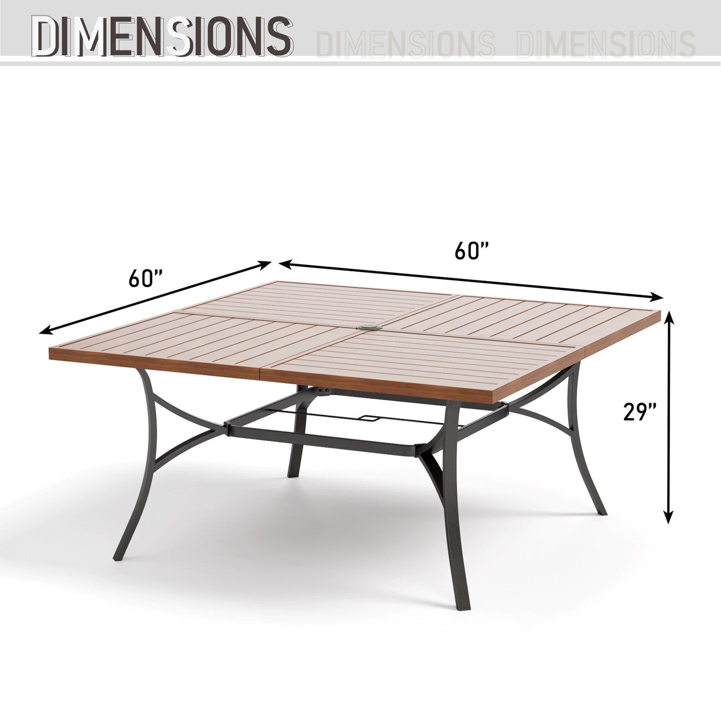 MAISON?ARTS Set da pranzo per patio da 9 pezzi, tavolo quadrato in metallo da 60 pollici e sedie a dondolo da pranzo con cinghie
