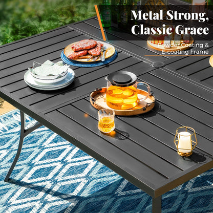 MAISON ARTS Set da pranzo per patio da 9 pezzi, tavolo quadrato in metallo da 60 pollici e sedie da pranzo con cinghie