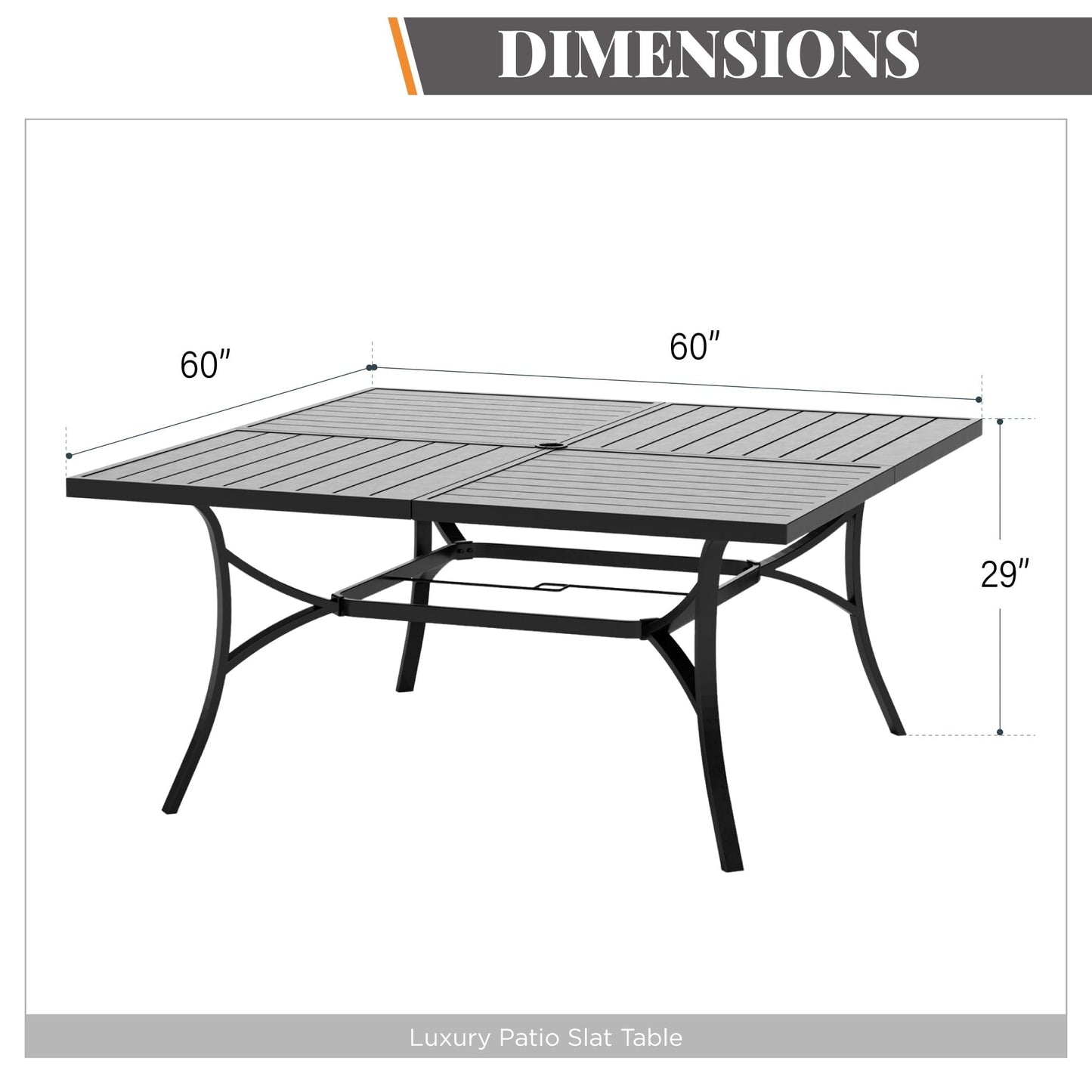 MAISON ARTS Set da pranzo per patio da 9 pezzi, tavolo quadrato in metallo da 60 pollici e sedie da pranzo con cinghie