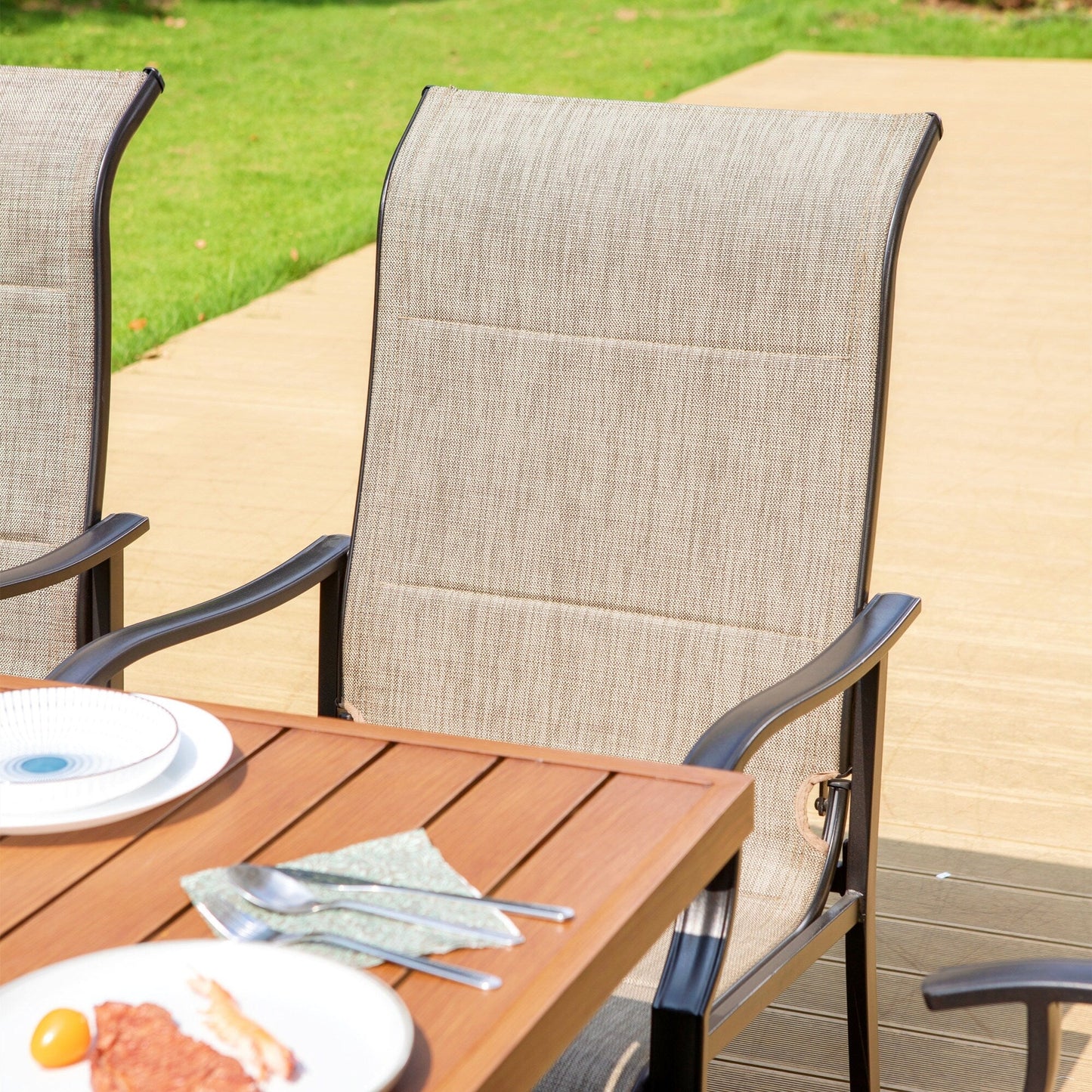 MAISON?ARTS Set da pranzo per patio da 9 pezzi, tavolo quadrato in metallo da 60 pollici e sedie a dondolo da pranzo con cinghie