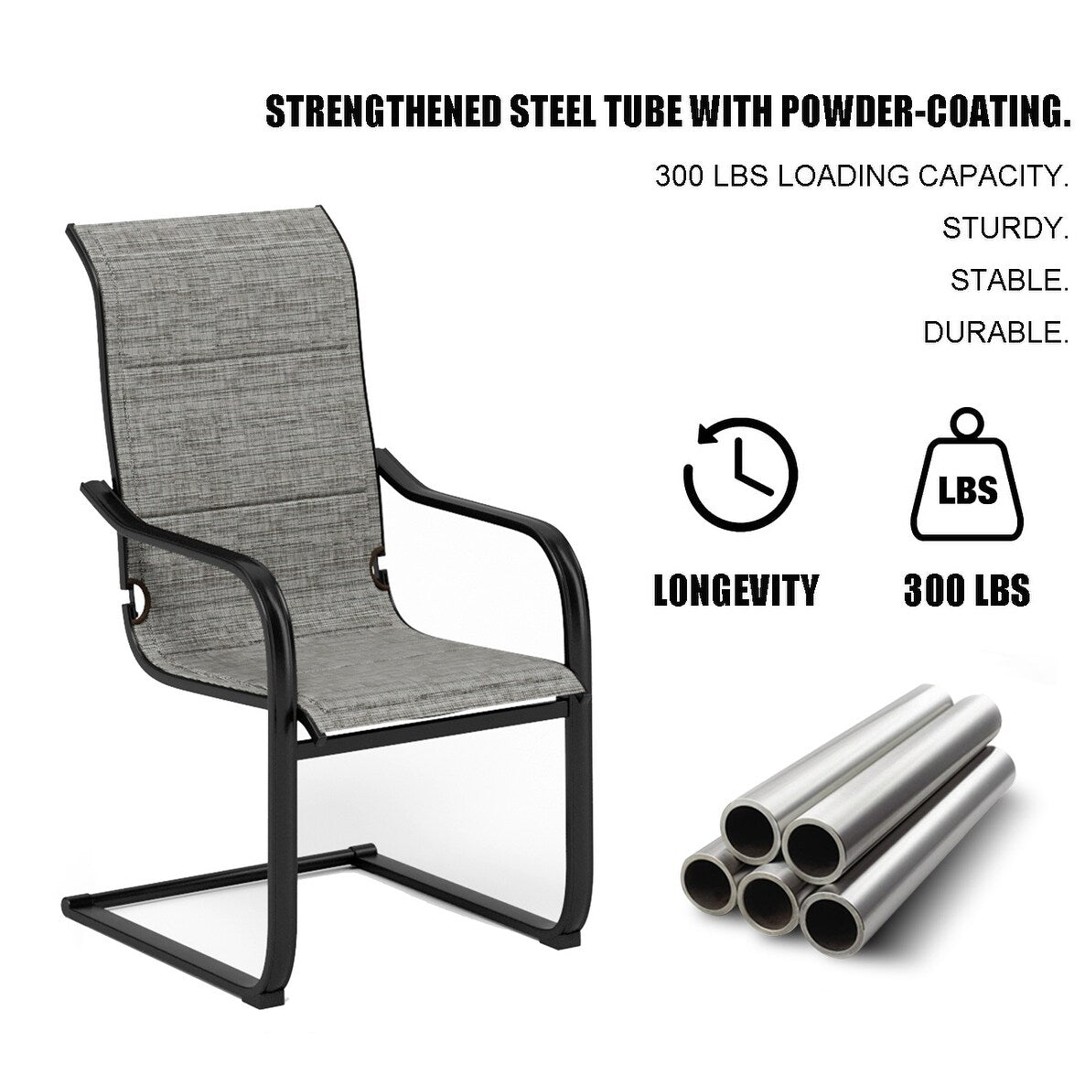 MAISON?ARTS Set da pranzo per patio da 9 pezzi, tavolo quadrato in metallo da 60 pollici e sedie a dondolo da pranzo con cinghie