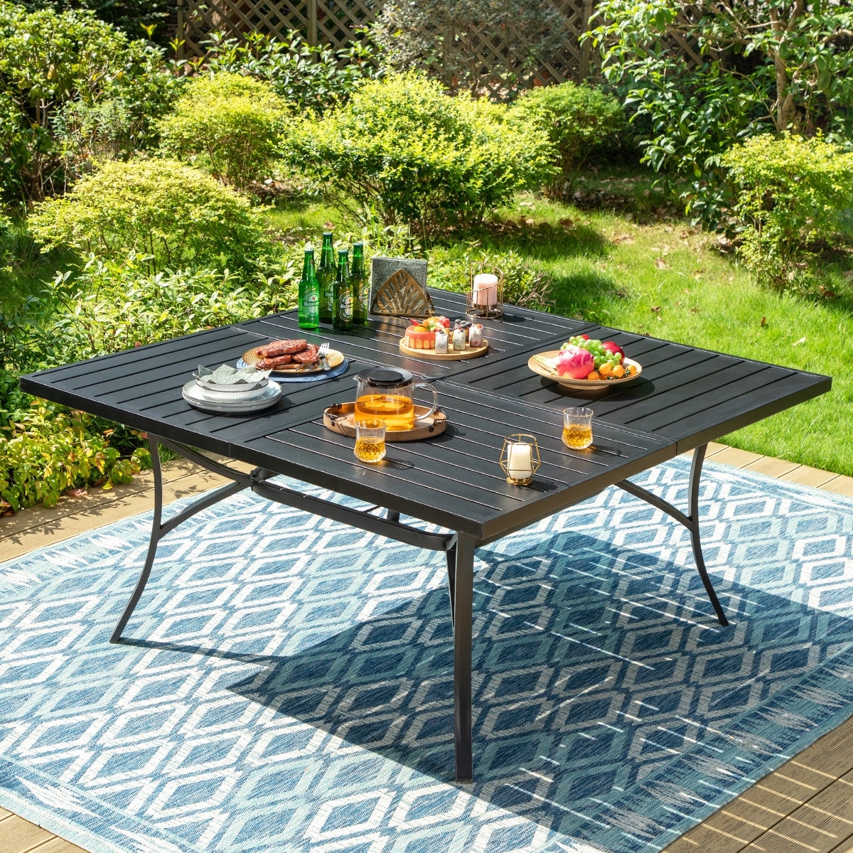 MAISON?ARTS Set da pranzo per patio da 9 pezzi, tavolo quadrato in metallo da 60 pollici e sedie a dondolo da pranzo con cinghie