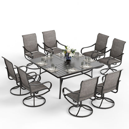 MAISON ARTS Set da pranzo per patio da 9 pezzi, tavolo quadrato in metallo da 60 pollici e sedie da pranzo con cinghie