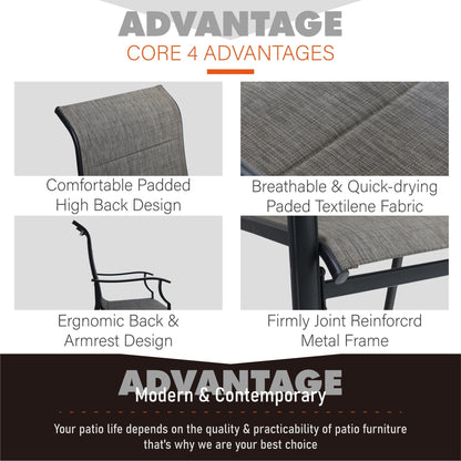 MAISON?ARTS Set da pranzo per patio da 9 pezzi, tavolo quadrato in metallo da 60 pollici e sedie a dondolo da pranzo con cinghie