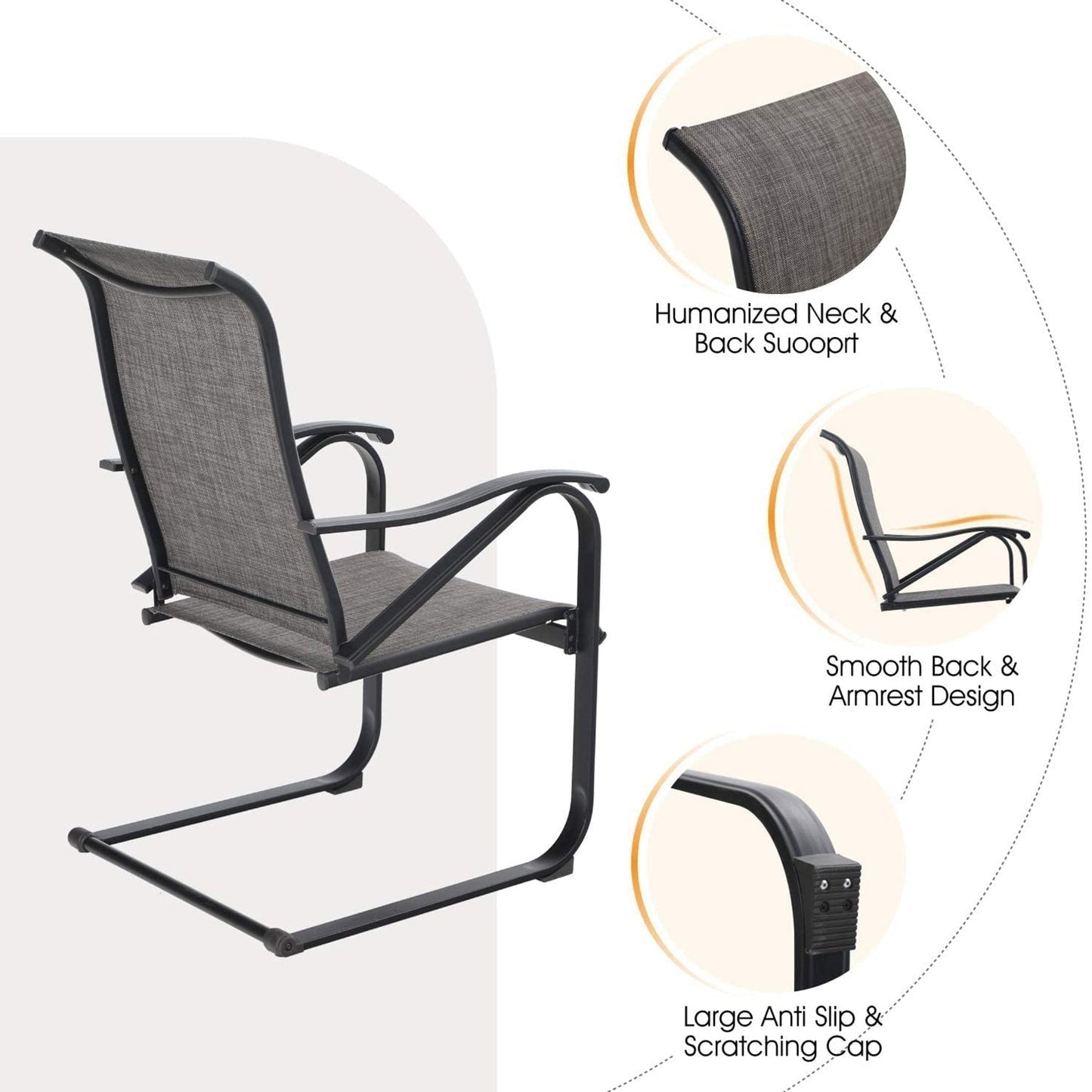 MAISON?ARTS Set da pranzo per patio da 9 pezzi, tavolo quadrato in metallo da 60 pollici e sedie a dondolo da pranzo con cinghie