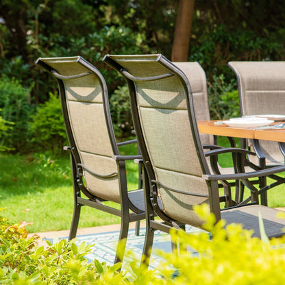 MAISON?ARTS Set da pranzo per patio da 9 pezzi, tavolo quadrato in metallo da 60 pollici e sedie a dondolo da pranzo con cinghie