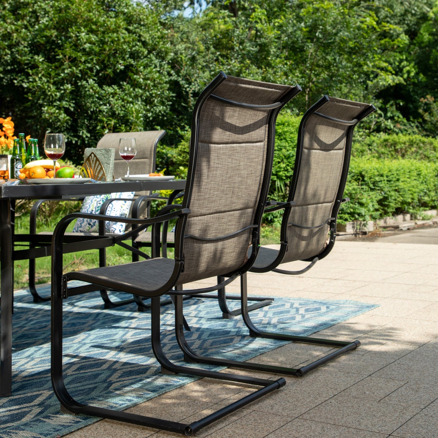 MAISON?ARTS Set da pranzo per patio da 9 pezzi, tavolo quadrato in metallo da 60 pollici e sedie a dondolo da pranzo con cinghie