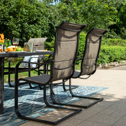 MAISON?ARTS Set da pranzo per patio da 9 pezzi, tavolo quadrato in metallo da 60 pollici e sedie a dondolo da pranzo con cinghie