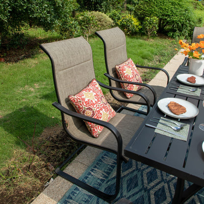 MAISON?ARTS Set da pranzo per patio da 9 pezzi, tavolo quadrato in metallo da 60 pollici e sedie a dondolo da pranzo con cinghie