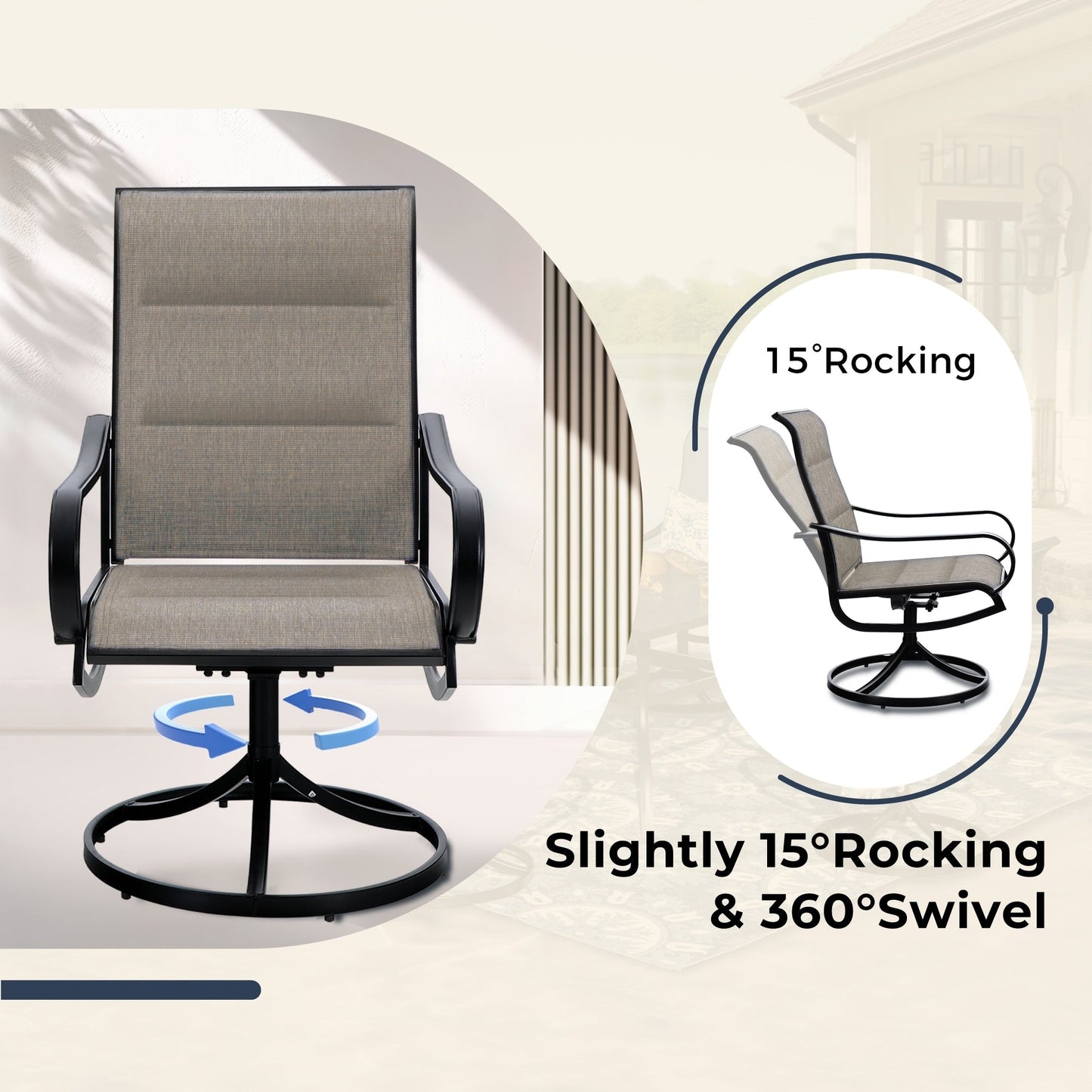 MAISON ARTS Set da pranzo per patio da 9 pezzi, tavolo quadrato in metallo da 60 pollici e sedie da pranzo con cinghie