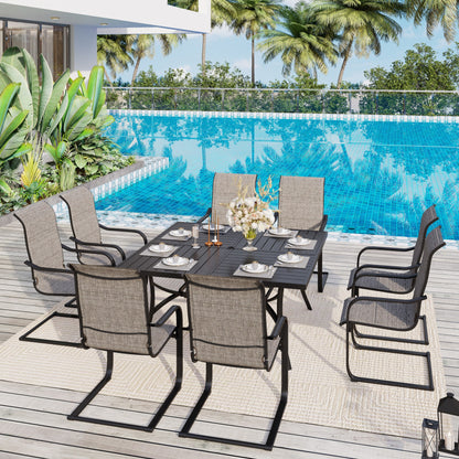 MAISON?ARTS Set da pranzo per patio da 9 pezzi, tavolo quadrato in metallo da 60 pollici e sedie a dondolo da pranzo con cinghie