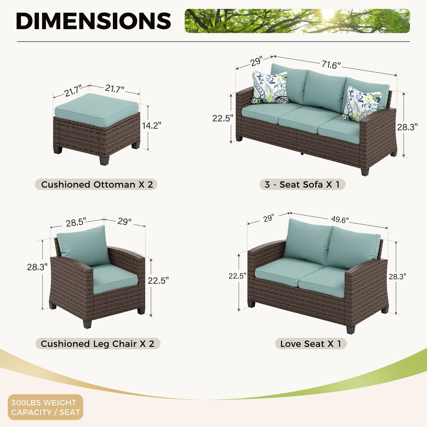 Divano componibile da esterno con schienale alto, set da conversazione, mobili da giardino in vimini e rattan, 9 posti, con tavolo e braciere