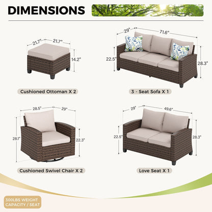 Divano componibile da esterno con schienale alto, set da conversazione, mobili da giardino in vimini e rattan, 9 posti, con tavolo e braciere