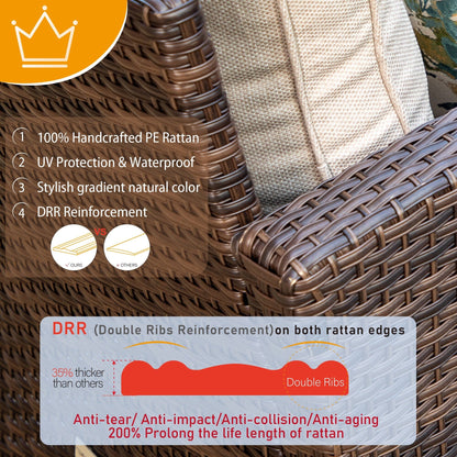 Divano componibile da esterno con schienale alto, set da conversazione, mobili da giardino in vimini e rattan, 9 posti, con tavolo e braciere