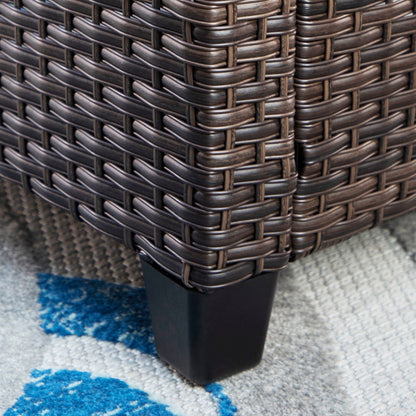 Divano componibile da esterno con schienale alto, set da conversazione, mobili da giardino in vimini e rattan, 9 posti, con tavolo e braciere