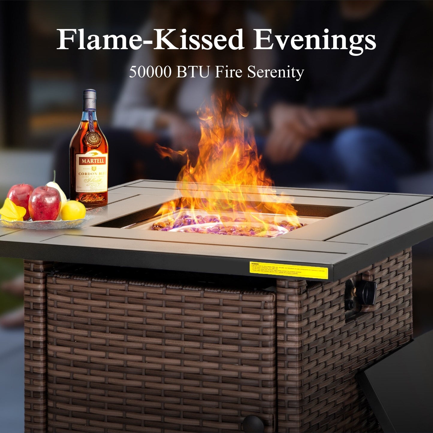 Divano componibile da esterno con schienale alto, set da conversazione, mobili da giardino in vimini e rattan, 9 posti, con tavolo e braciere