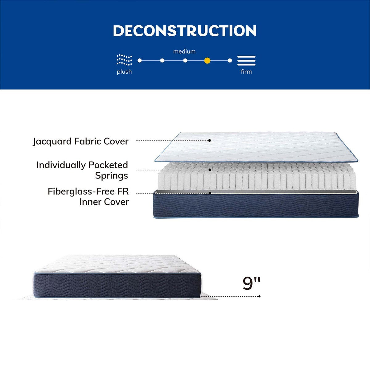 Materasso in memory foam ibrido da 9 pollici, misura media, king size