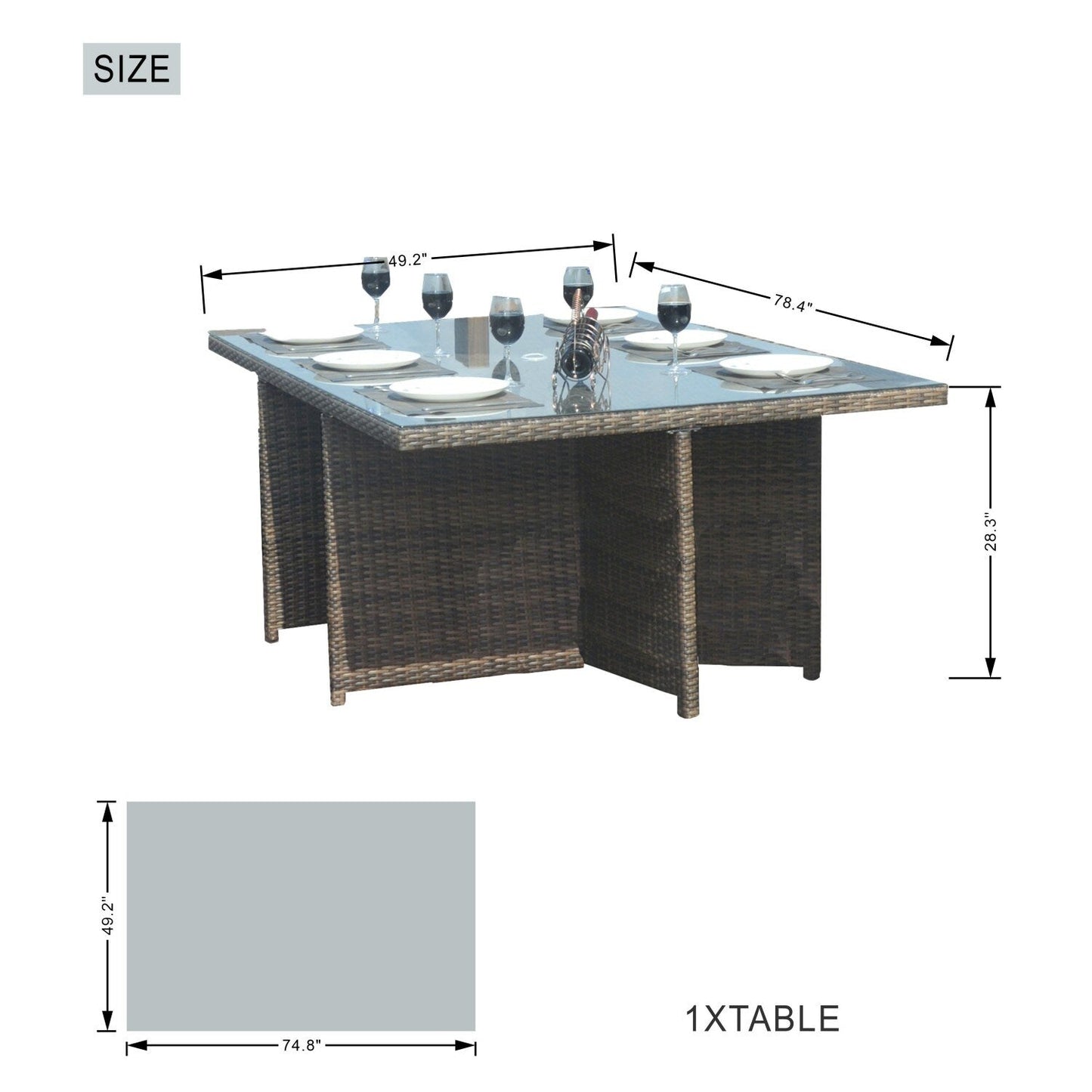 Set da pranzo per esterni da 9 pezzi con cuscini