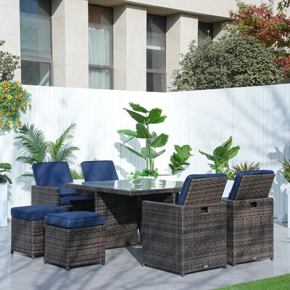 Set da pranzo per esterni da 9 pezzi con cuscini